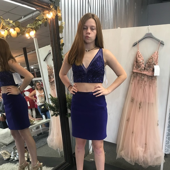 rachel allan two-piece purple homecoming formal dress - Picture 10 of 11